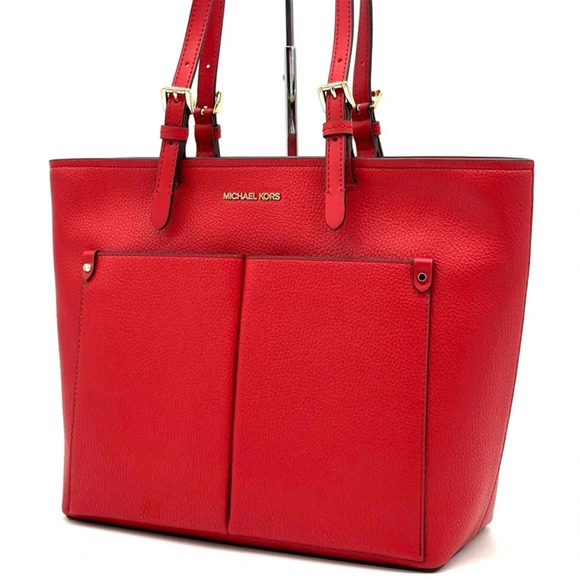Michael Kors Jet Set Medium Pocket Tote Bag Red/Gold - Picture 1 of 10